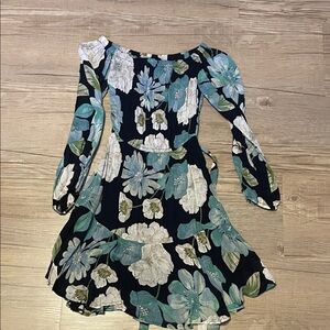 LOFT Women's Floral Long Sleeve Dress - Navy and Teal